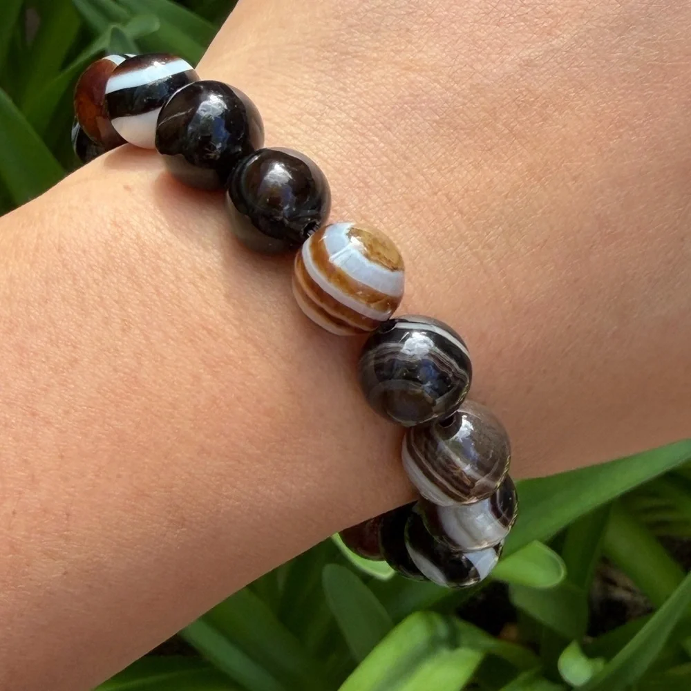 11.5mm stretchable banded eye agate bracelet‎ 0347
